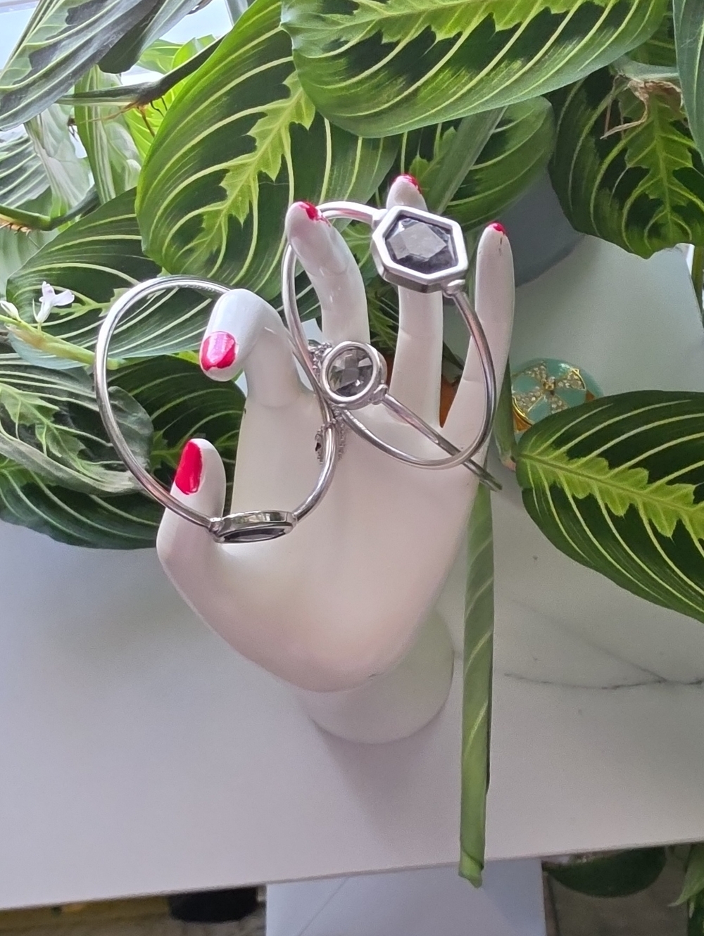 Kendra Scott Silver Tone Geometric Bangle Set with Clear Accents